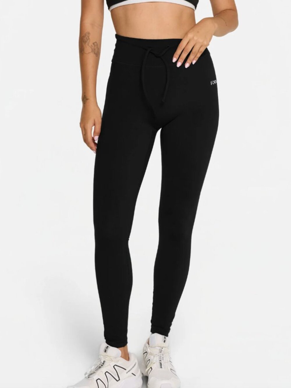 Black High-Waist Leggings with Drawstring
